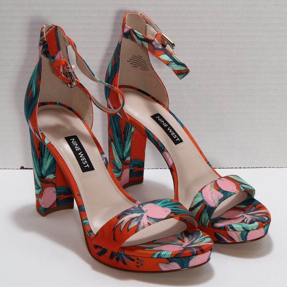 Nine West Coral & Turquoise Dempsey Ankle-Strap Sandal Size 6.5 NWT